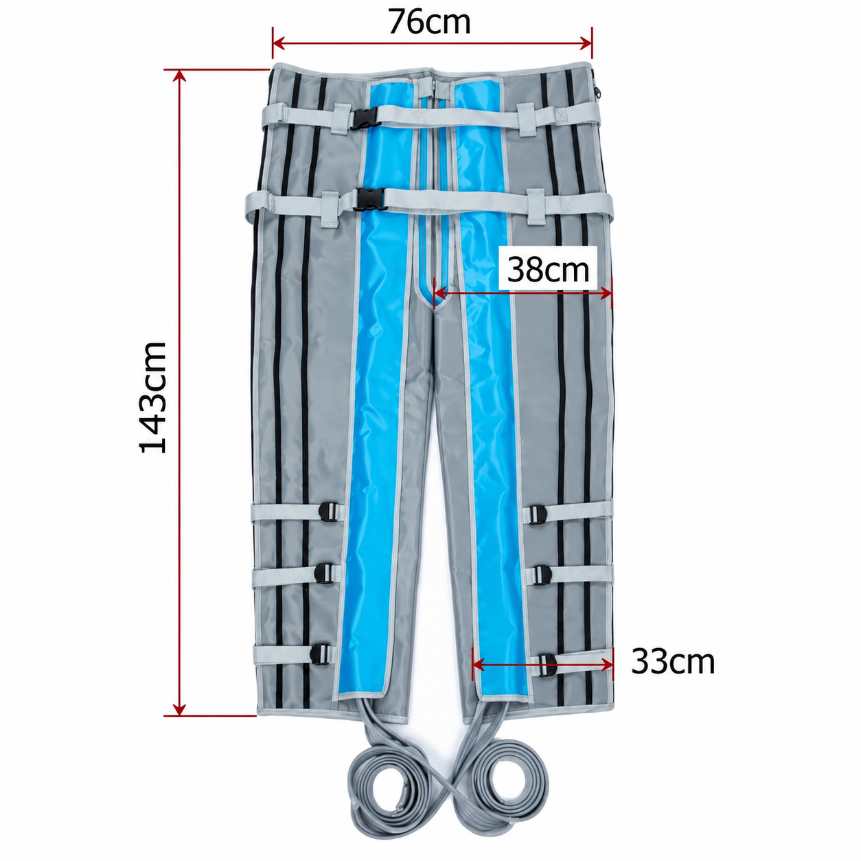 Rozměry celotělového návleku ILWY PROFI 3300 – délka 143 cm, horní šířka 76 cm, šířka nohavice 38 cm